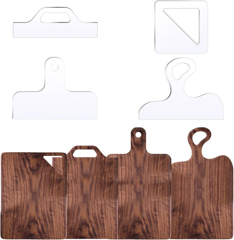 LYMOI Router Templates, 4pcs Acrylic Charcuterie Board Handle Template, Clear Cut Board Thick Handle Template, Angled Curvy Tracing Stencils Cut Guide Tools for Kitchen Woodworking.(Style 3) - Image 1
